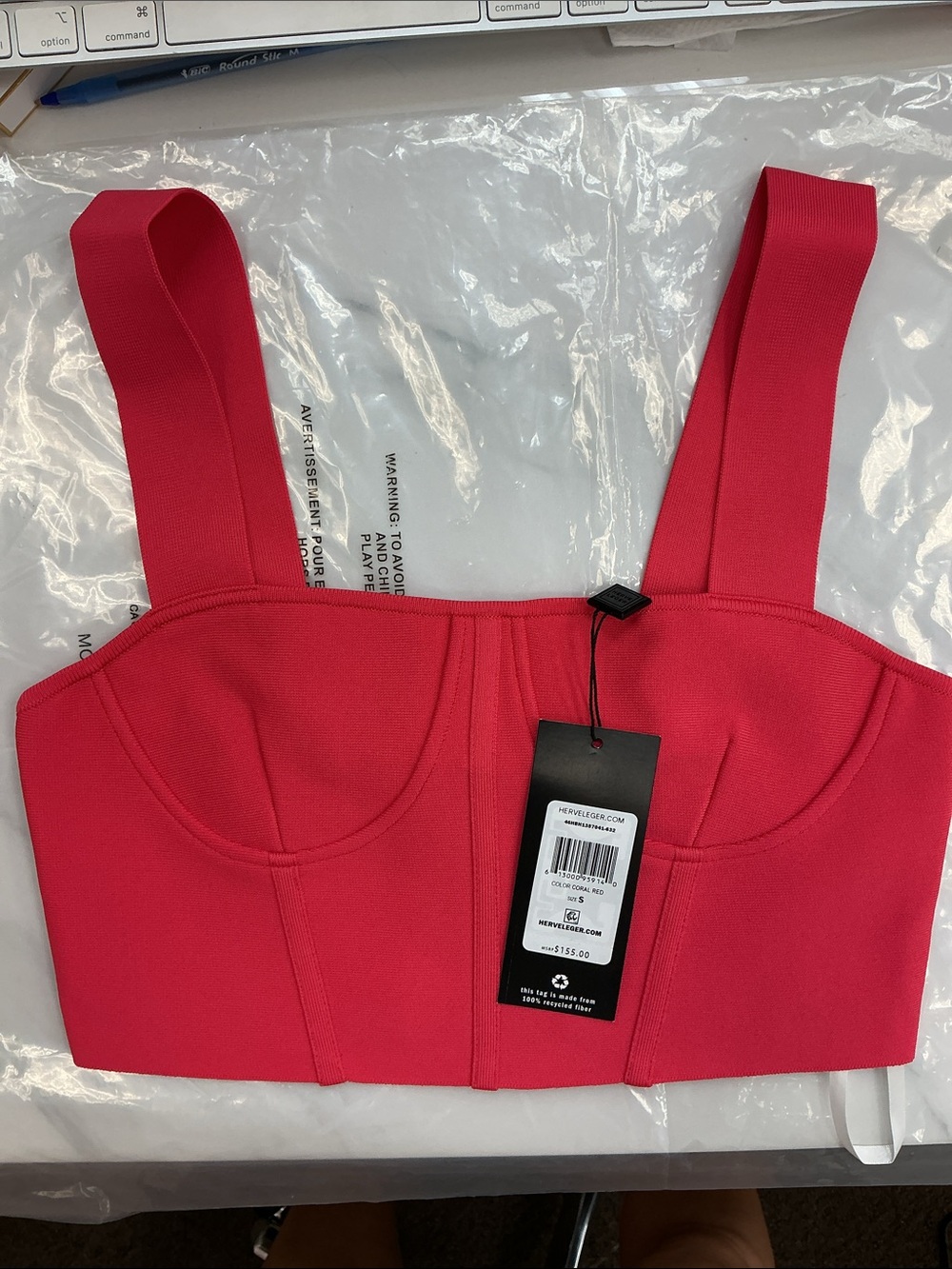 HERVÉ By HERVE LEGER Bandage Crop Tank Top Coral Red S $155 NWT